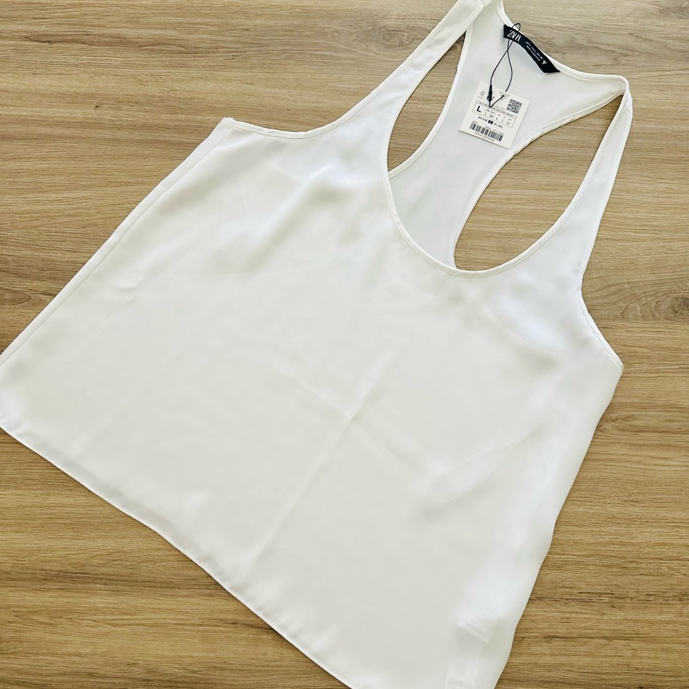 Zara Sleek White satin  Tank Top